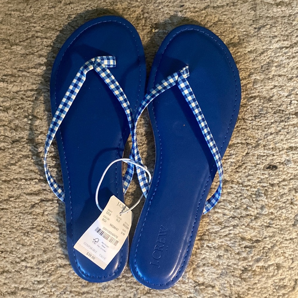 New blue jcrew, gingham strap sandals